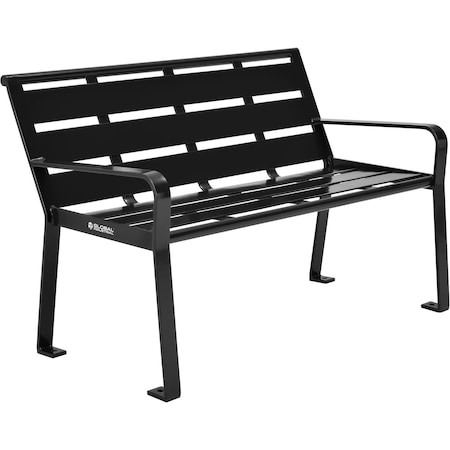 Global Industrial 4ft Outdoor Horizontal Steel Slat Park Bench w/ Back, Black 436974BK